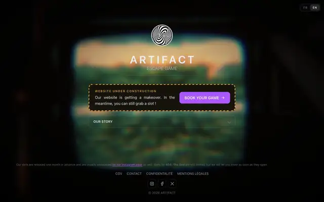 Artifact Escape Game website