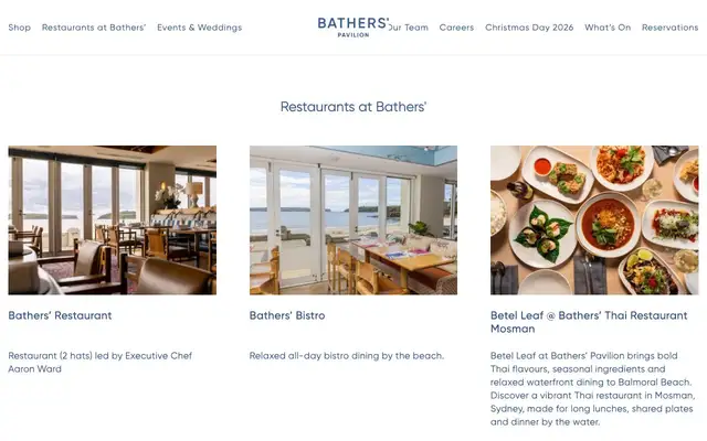 Bathers' Pavilion website