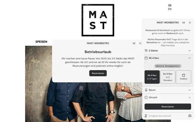 MAST Weinbistro website