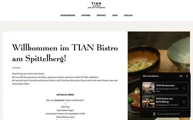 TIAN Bistro am Spittelberg website
